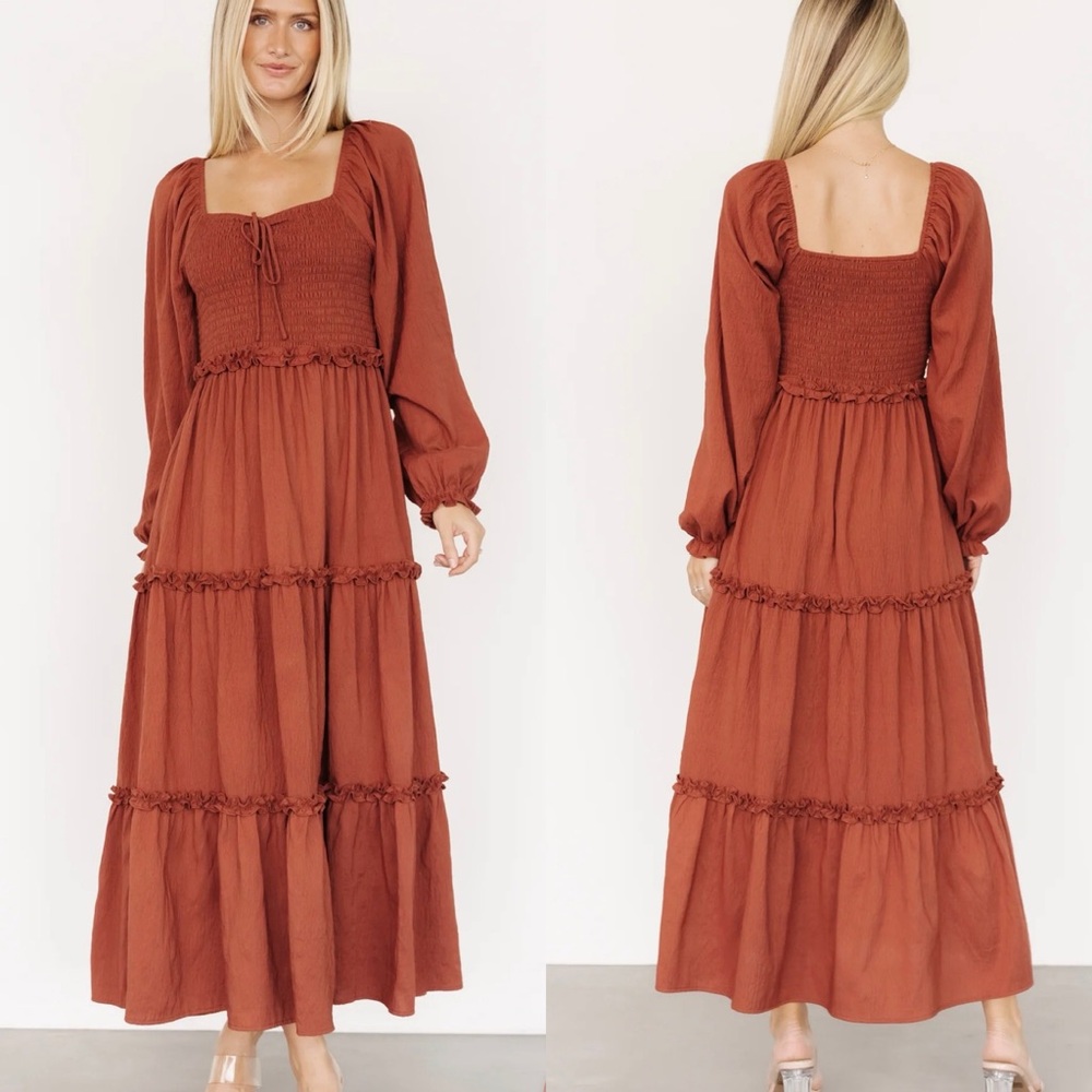 Baltic Born Britta Maxi Dress Cinnamon Smocked Long Sleeve 1XL